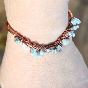 Genuine Larimar Cuff Bracelet Copper Handmade